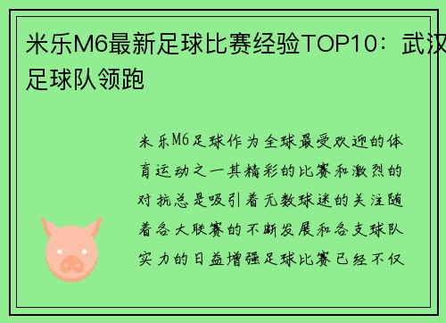 米乐M6最新足球比赛经验TOP10：武汉足球队领跑