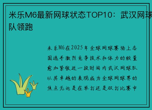 米乐M6最新网球状态TOP10：武汉网球队领跑